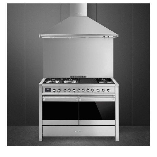 Fogão Smeg Opera 120x60 cm com 2 fornos, 6 queimadores a gás, limpeza catalítica, aço inoxidável