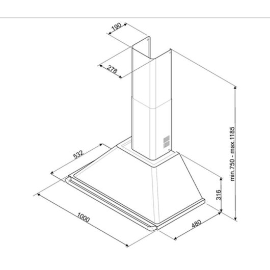 Exaustor decorativo de parede Smeg KT100GRE, 100 cm, função turbo, filtros em alumínio