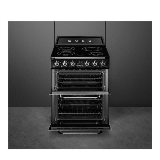 Fogão de indução preto Smeg Victoria TR62IBL2 com 2 fornos, eficiência de nível A, 60x60 cm