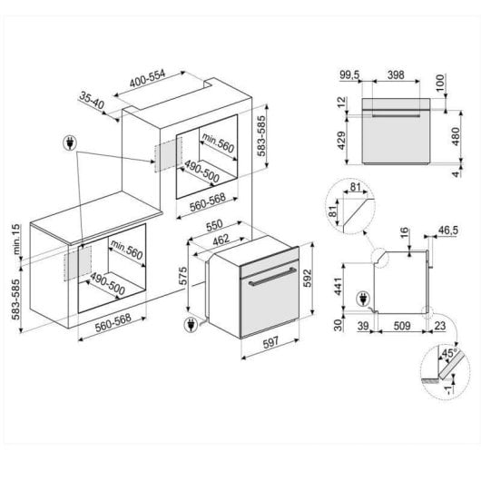 Four électrique Smeg Cucina SF64M3TB 70 L Noir multifonction intégré hydrolitique
