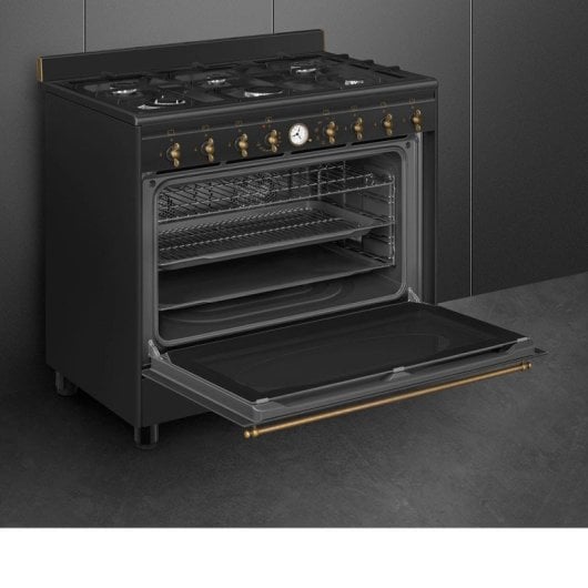 Forno Smeg Coloniale CO96GMA9 Antracite 6 Zonas a Gás 115L Vapor Clean Estilo Retro