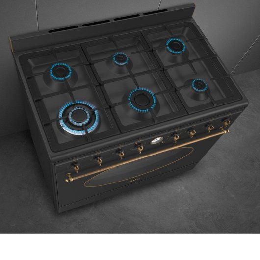 Forno Smeg Coloniale CO96GMA9 Antracite 6 Zonas a Gás 115L Vapor Clean Estilo Retro