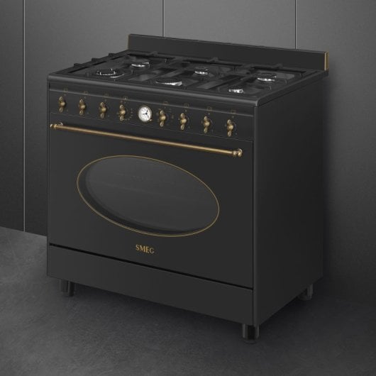 Forno Smeg Coloniale CO96GMA9 Antracite 6 Zonas a Gás 115L Vapor Clean Estilo Retro