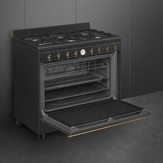 Forno Smeg Coloniale CO96GMA9 Antracite 6 Zonas a Gás 115L Vapor Clean Estilo Retro