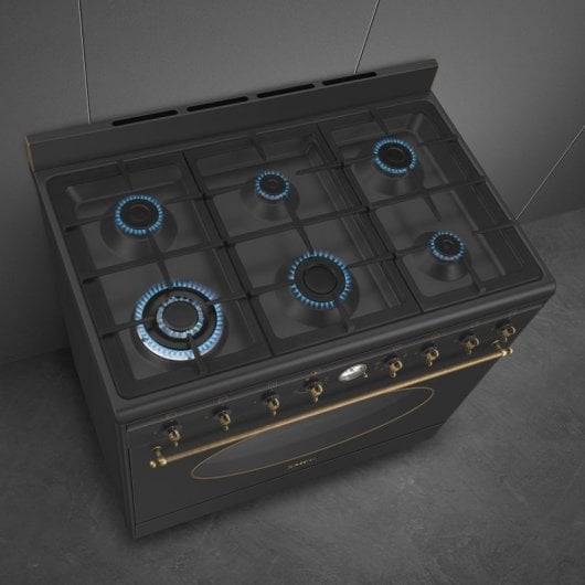 Forno Smeg Coloniale CO96GMA9 Antracite 6 Zonas a Gás 115L Vapor Clean Estilo Retro