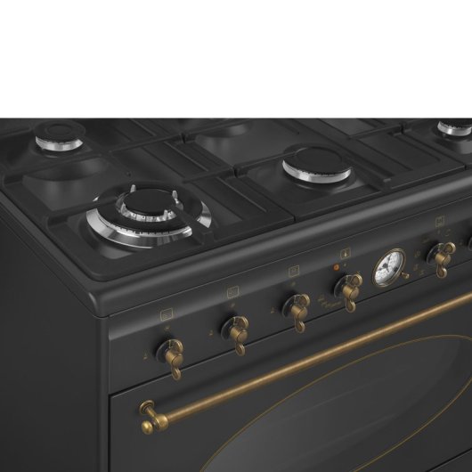 Forno Smeg Coloniale CO96GMA9 Antracite 6 Zonas a Gás 115L Vapor Clean Estilo Retro