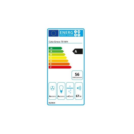 Hotte aspirante à conduit/recirculation Cata GRECO 70 WH de 70 cm avec commande tactile et minuterie