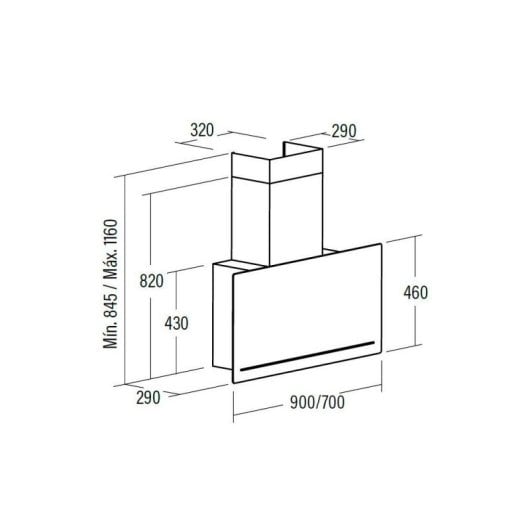 Campana extractora Cata Panel Táctil Brushless 820m3/h A+ Cristal Negro Turbo LED