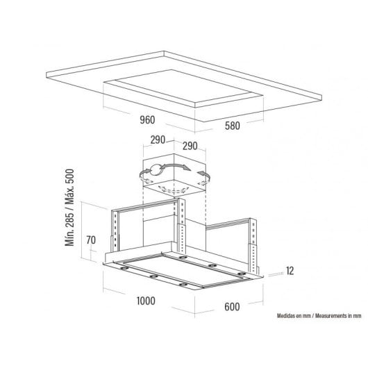 Campana extractora Cata Techo 90cm Extracción 850m³/h LEDs regulables panel táctil turbo