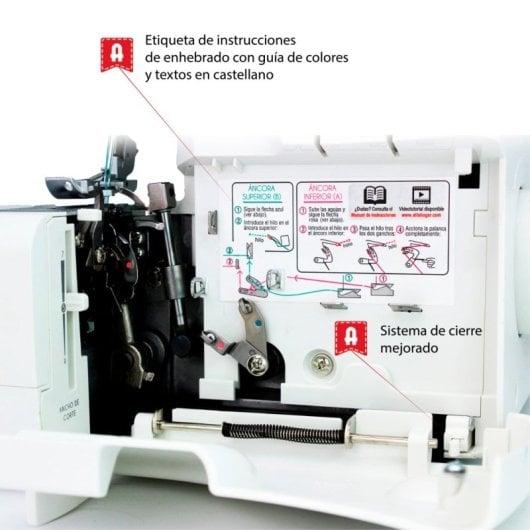 Remalladora Alfa 8707 3/4 Hilos enhebrado fácil, brazo libre, motor 100W, LED, kit agujas