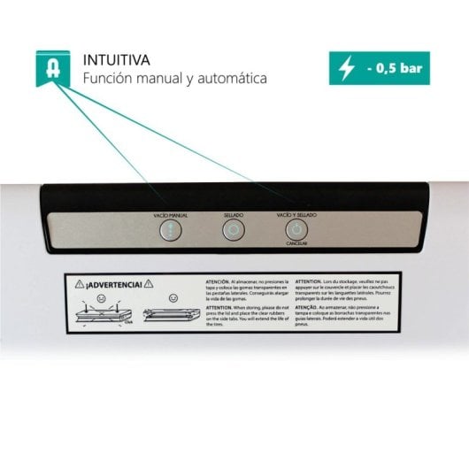 Envasadora Alfa Compacta 80W 30cm 3 funciones succión -0,5 bar silenciosa tubo recipientes