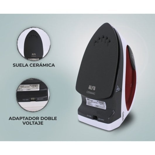 Plancha de viaje Alfa DualVolt suela cerámica 1100W vapor/secado cable 1,9m compacta
