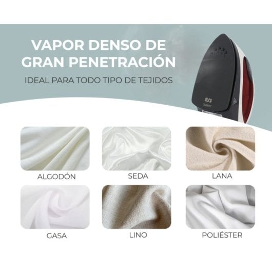 Plancha de viaje Alfa DualVolt suela cerámica 1100W vapor/secado cable 1,9m compacta