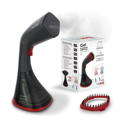 Plancha vertical Alfa 1630W vapor continuo 30g/min dos intensidades cable 2m cepillo