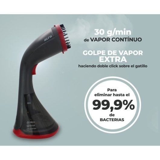 Plancha vertical Alfa 1630W vapor continuo 30g/min dos intensidades cable 2m cepillo