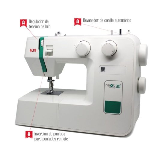 Máquina de coser Alfa Potencia 70W 21 puntadas chasis metálico LED alta estabilidad
