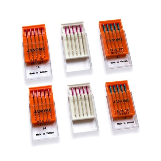 Pack agujas Alfa Para Tejidos Especiales Bordado Talón Azul/Rojo/Morado 30 uds