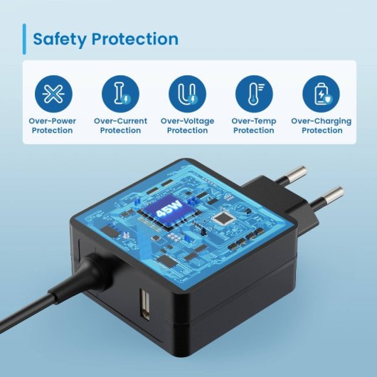 Cargador de pared Ewent EW3978 USB-C 65W, Power Delivery, protección cuádruple, cable 1,5m