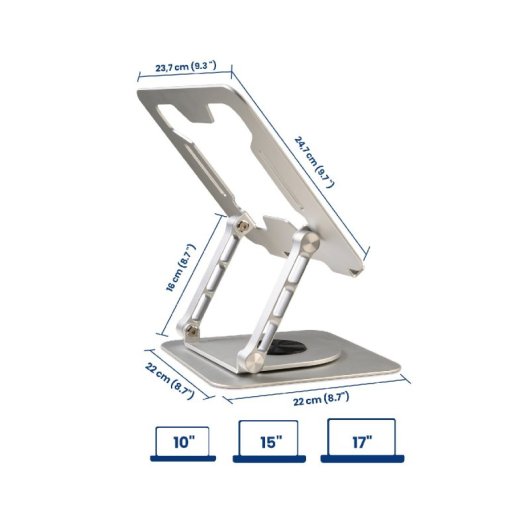 Soporte portátil Ewent EW1267 aluminio base giratoria 360°, altura regulable, plegable