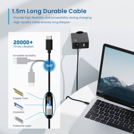 Cargador Ewent EW3979 45W USB-C Power Delivery, USB-A, Carga Rápida, Cable 1.5m Negro
