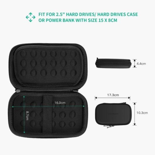 Funda Ugreen LP128 40707 EVA doble capa negra para disco duro 2.5? y power bank 13000mAh