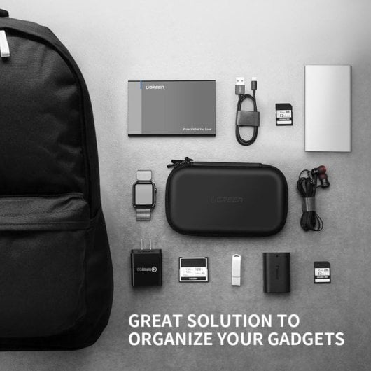 Funda Ugreen LP128 40707 EVA doble capa negra para disco duro 2.5? y power bank 13000mAh