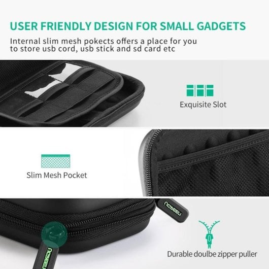 Funda Ugreen LP128 40707 EVA doble capa negra para disco duro 2.5? y power bank 13000mAh