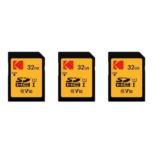 Tarjeta memoria Kodak 32GB SDHC pack 3x alta velocidad 90MB/s protección escritura