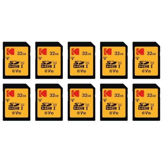 Lot de 10 cartes mémoire Kodak SDHC 32 Go haute vitesse 90 Mo/s