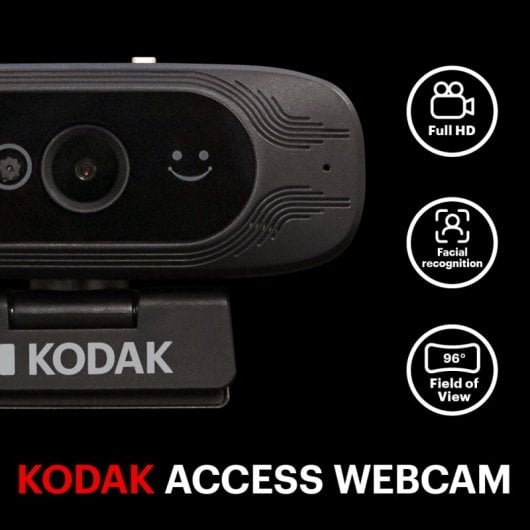 Kodak Access Webcam Full HD USB-A/USB-C com Reconhecimento Facial e Windows Hello