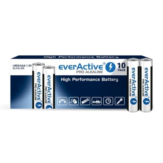 Pilhas Alcalinas Everactive LR03 Pro 1300mAh AAA 1,5V, Pack de 10, Alta Resistência