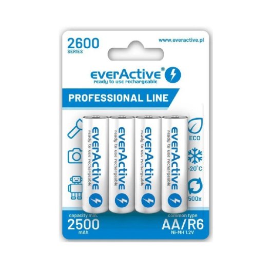 Pila recargable EverActive EVHRL6-2600 AA Ni-MH 2500mAh pack de 4, 1200 ciclos