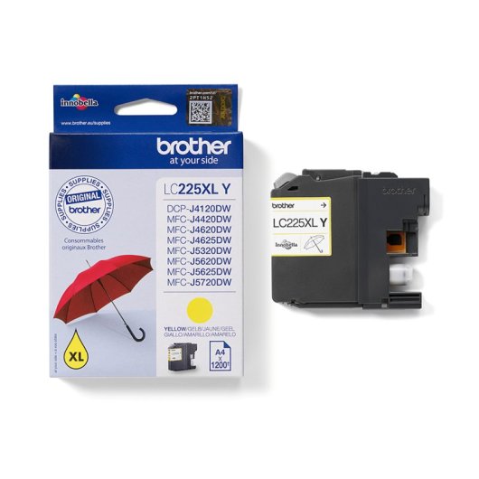 Cartucho tinta Brother LC225XLY amarillo, pack individual, 1200 páginas