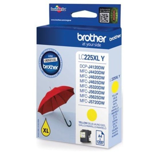 Cartucho tinta Brother LC225XLY amarillo, pack individual, 1200 páginas