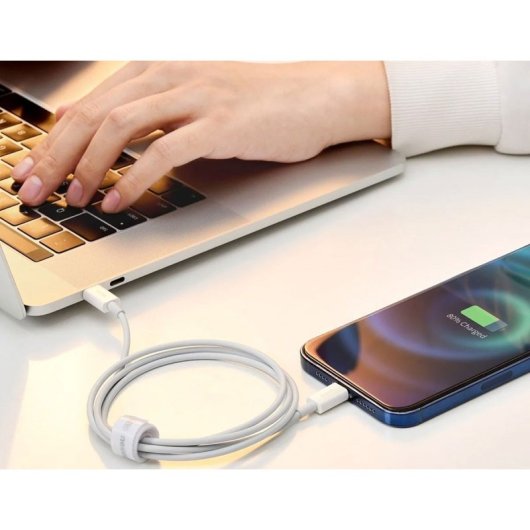 Cable Baseus CALYS-A02 USB A Lightning 1m 2.4A carga rápida blanco correa almacenamiento