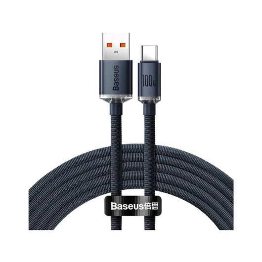 Cable Baseus CAJY000501 USB-A a USB-C 2m 100W 480Mbps trenzado negro