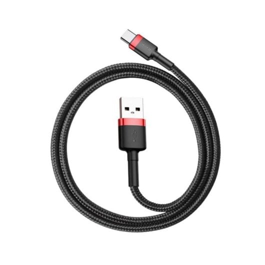 Câble USB-C Baseus CATKLF-U91 (3 m) en nylon tressé 3 A, charge rapide, noir/rouge