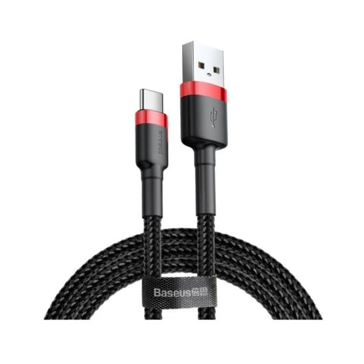 Câble USB-C Baseus CATKLF-U91 (3 m) en nylon tressé 3 A, charge rapide, noir/rouge