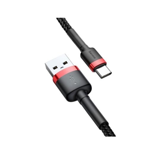 Câble USB-C Baseus CATKLF-U91 (3 m) en nylon tressé 3 A, charge rapide, noir/rouge