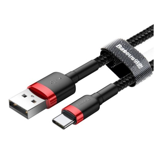 Câble USB-C Baseus CATKLF-U91 (3 m) en nylon tressé 3 A, charge rapide, noir/rouge