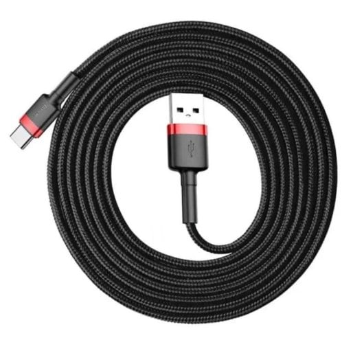 Câble USB-C Baseus CATKLF-U91 (3 m) en nylon tressé 3 A, charge rapide, noir/rouge