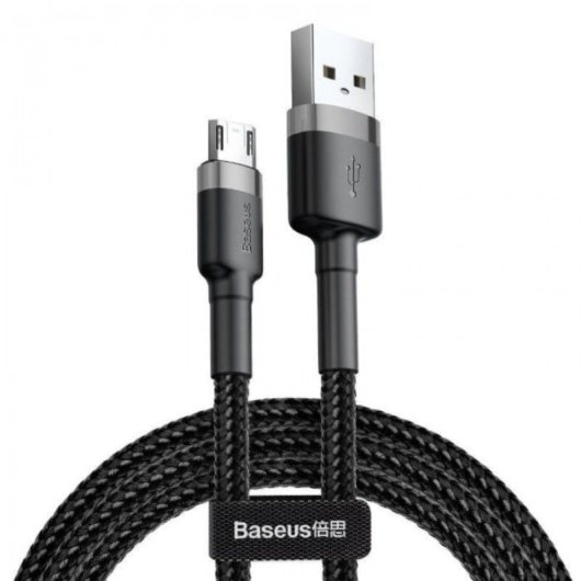 Cabo Micro USB Baseus Cafule 3m Nylon Trançado Carregamento Rápido 3.0/USB 2.0 Preto