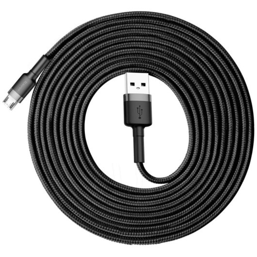 Cabo Micro USB Baseus Cafule 3m Nylon Trançado Carregamento Rápido 3.0/USB 2.0 Preto