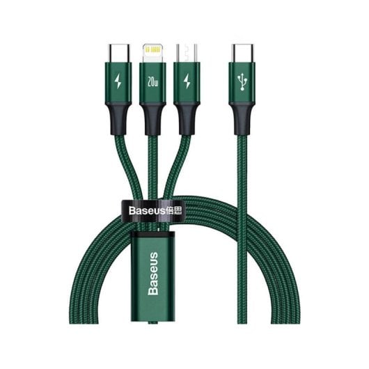 Cable Baseus CAMLT-SC01 3in1 1.5m USB-C/Micro USB/Lightning 20W Verde