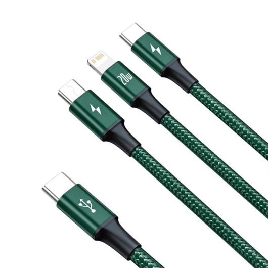 Cable Baseus CAMLT-SC01 3in1 1.5m USB-C/Micro USB/Lightning 20W Verde