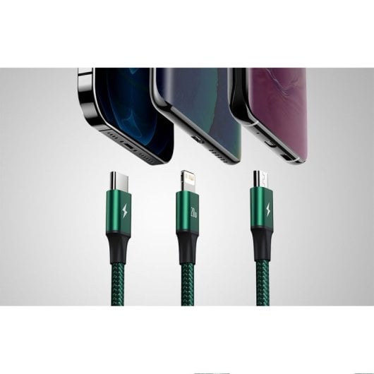 Cable Baseus CAMLT-SC01 3in1 1.5m USB-C/Micro USB/Lightning 20W Verde