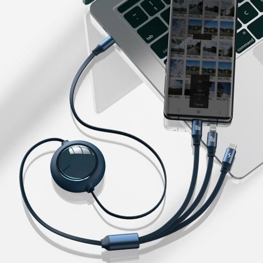 Cable Baseus 3 en 1 Micro USB/USB-C/Lightning 1.2m Reforzado Ajustable 100W Carga Rápida