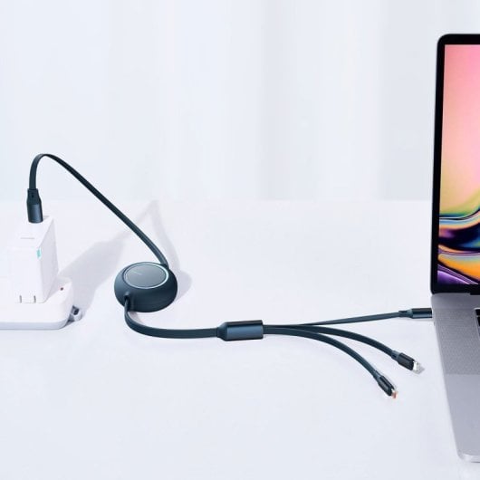 Cable Baseus 3 en 1 Micro USB/USB-C/Lightning 1.2m Reforzado Ajustable 100W Carga Rápida