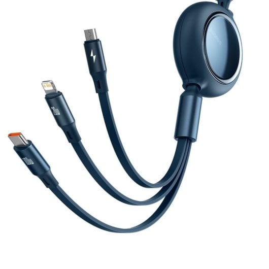 Cable Baseus 3 en 1 Micro USB/USB-C/Lightning 1.2m Reforzado Ajustable 100W Carga Rápida