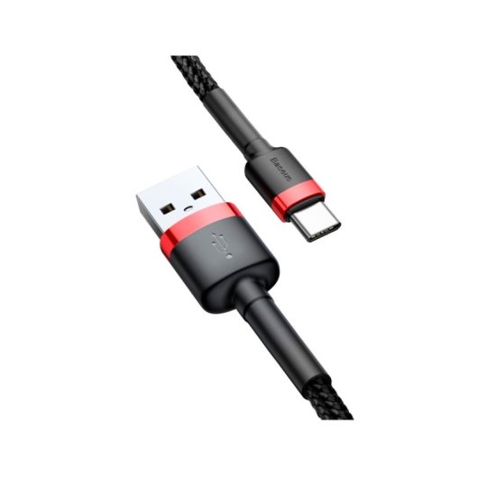 Cable Baseus Cafule USB-A a USB-C 2m Nylon Reforzado Negro/Rojo 2A 480Mbps